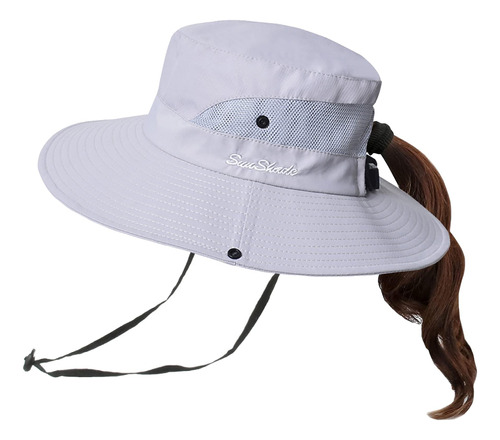 Npjy Ponytail Sun Hat Mujeres Hombres 3  Wide Brim Upf 50+ P
