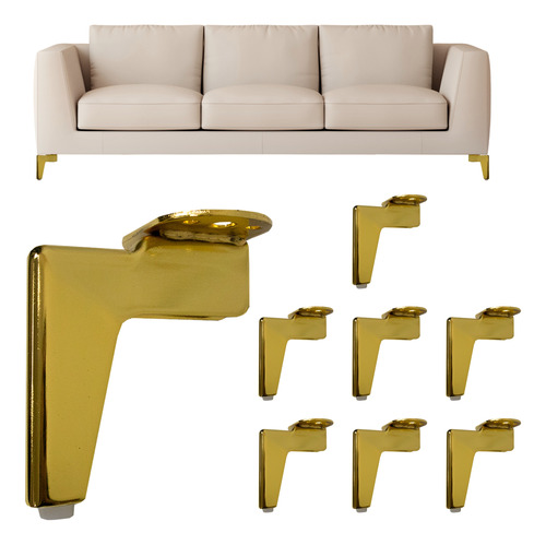 Kit 8 Patas Para Soporte Elevacion Para Muebles 12cm Dorado