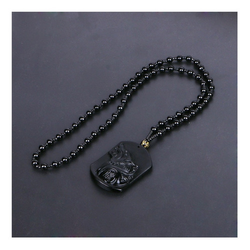 Imagen 6 de 8 de Collar Cabeza De Lobo Piedra De Obsidiana Natural