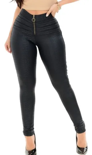 Calça Legging Jeans Cintura Alta Com Bolso Costura Reforçada