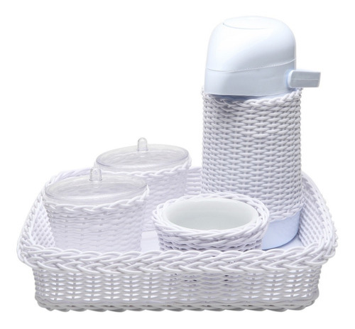 Kit Higiene Vime Branco Quarto Porcelana Bebê Neutro Bandeja Cor Branco