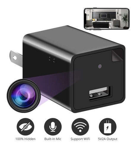 Mini Cámara Espía 1080p Wifi Cargador Usb Graba Video Color Negro