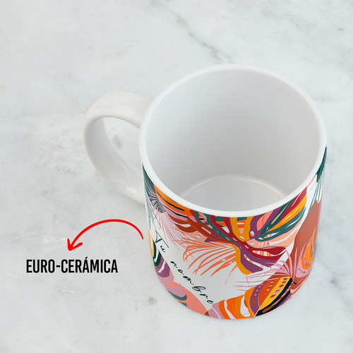Taza Diseño Para Mujer Flores Hojas Con Tu Nombre