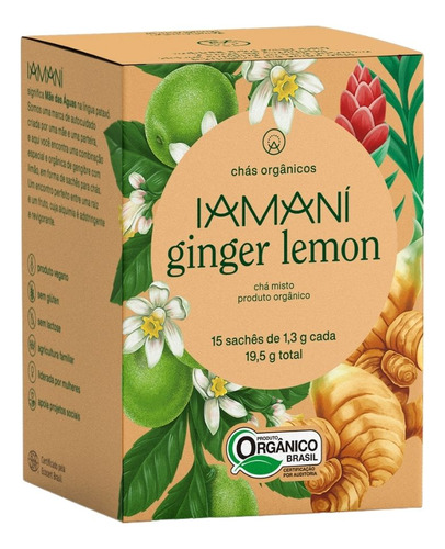 1 Chá Orgânico Ginger Lemon 15 Sachês De 1,3gr Cada Iamaní
