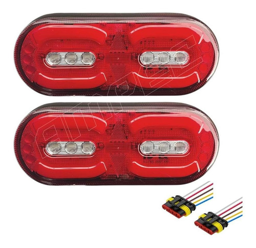 Kit Par Lanterna Traseira Carreta Randon Led 24v + Chicotes