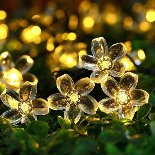 Imagen 8 de 8 de Guirnalda Solar Flor Hada 5 Metros 50 Led Calido