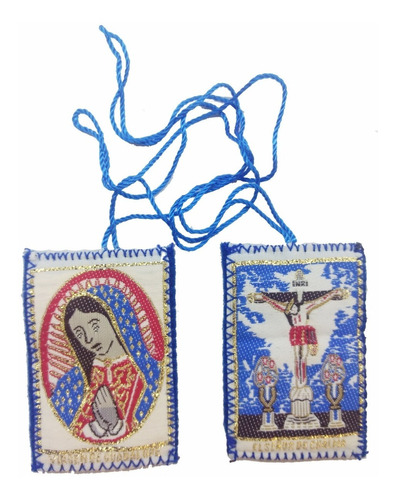  3 Escapulario Virgen De Guadalupe Y Cruz 6.5 X 4.5 Cms Azul