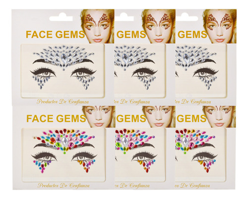 Pack 6 Face Sticker De Gemas Para Rostro Y Cuerpo Diseños