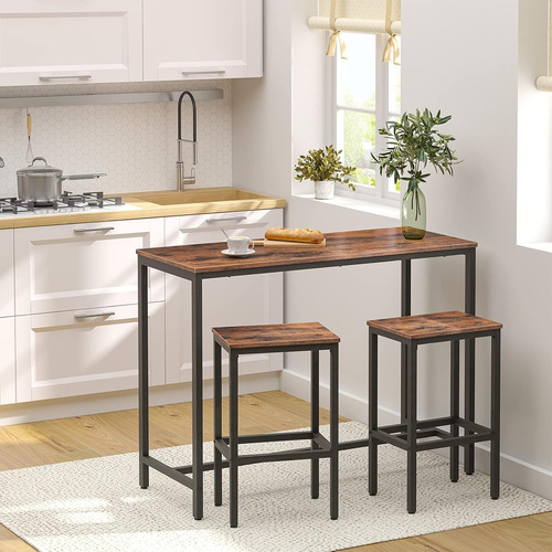 Juego Mesa Y Sillas De Bar Rectangular 47.2x2 Marrón Rústico