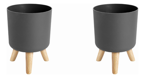 2 Macetas Modernas Para Plantas Con Patas De Madera, Soporte