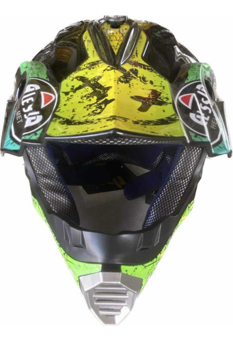 Casco Cross Negro/ Azul/ Verde Brillante Talla L Y Xl