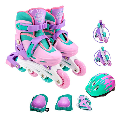 Kit Patins Infantil Completo 2 Em 1 C/ Kit Proteçao 28 Ao 31