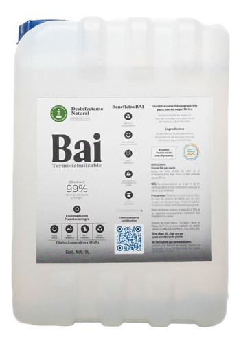 Desinfectante Natural Para Termonebulización Bai 5 Lts.