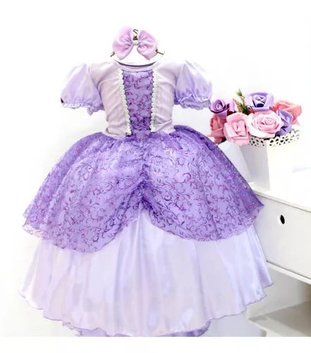 Vestido Princesinha Sofia Manga Princesa Menina Bebê Infantil