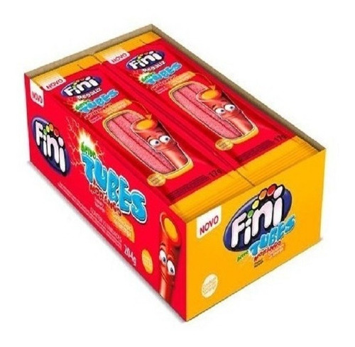 Bala Tubes Fini Sabores Morango Com Laranja 12 Unidades 17g
