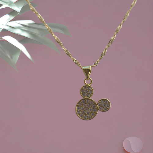 Collar Y Dije Mickey Mouse Oro Laminado 18k Dorado