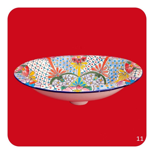 Imagen 2 de 2 de Lavabo Chico Color De Cerámica Tipo Talavera 40x30x14 Cm M11