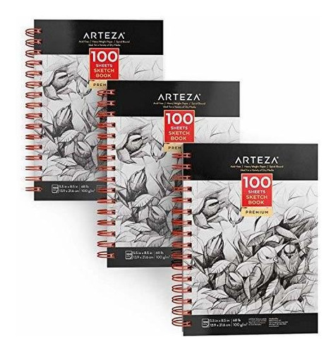 Block De Bocetos Arteza Set De 3pza De 100 Hojas Para Dibujo