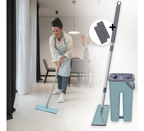 Rodo Flat Mop E Balde Lava E Seca Profissional Com 2 Refil Cor Sortido