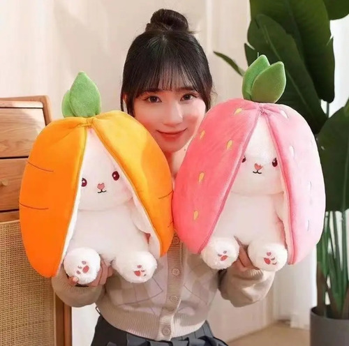 Peluche Conejo Frutal Zanahoria Fresa Orejas Reversible 65cm