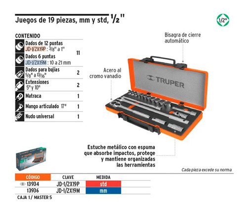Imagen 4 de 10 de Juego Set Kit Herramientas Tubos 19 Piezas Truper En Cuotas