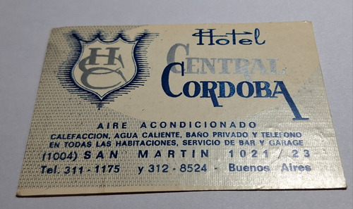 Tarjeta Publicidad Hotel Central Córdoba Buenos Aires (Usado)