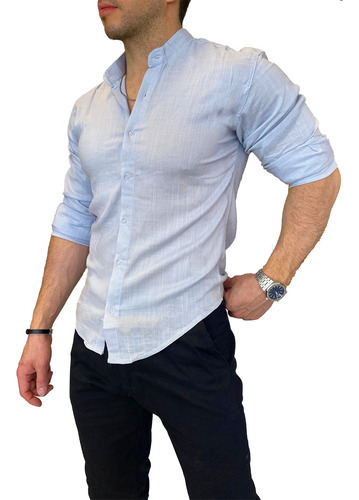 Camisa Manga Larga Entallada Hombre Fit Lino Premium Murano