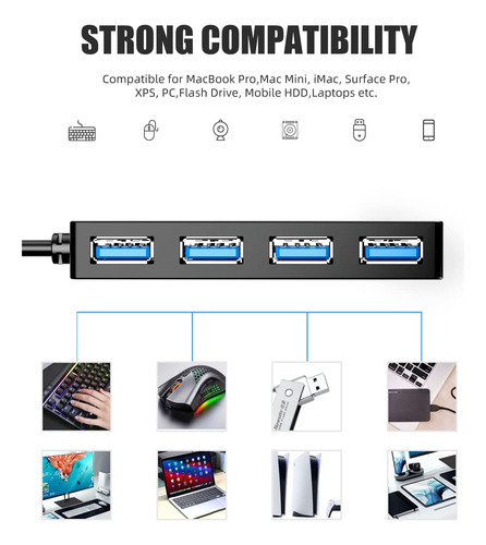 Snllmzi Hub Usb 3.0, Concentrador Usb De 4 Puertos, Divisor