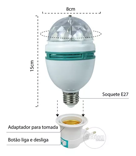 Lampada Led Giratoria Rgb Colorido Bola Maluca Bivolt com Bocal