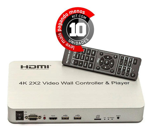 Controlador De Vídeo Wall 2x2 Usb - Hdmi - 4k - Kit 10