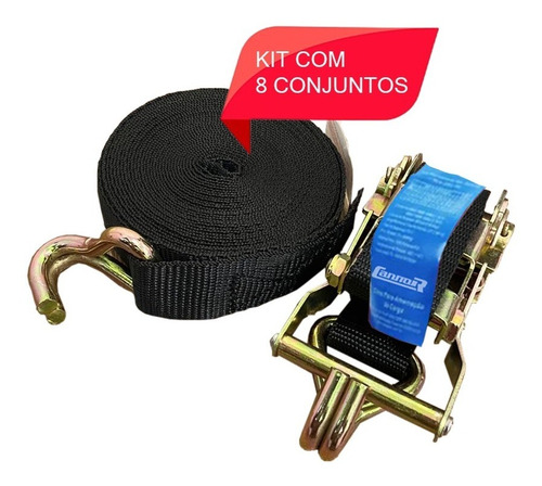 Cinta Catraca Carga 35mm 850kg 6 Metros Amarração Kit 8