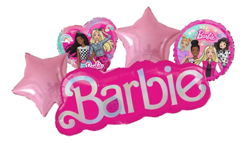 Kit 5 Pzas Globos Metalico Decoracion Cumple Infantil Barbie