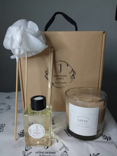 Box Regalo Vela Aromática Y Difusor Con Flor Artesanal