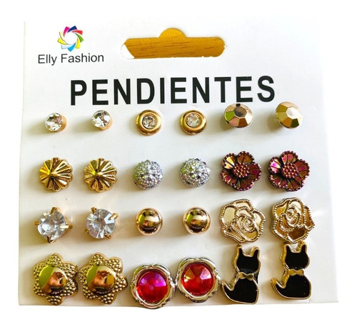 Set 12 Aretes Fantasía Perlas, Flores Y Gatos Mujer O Niña