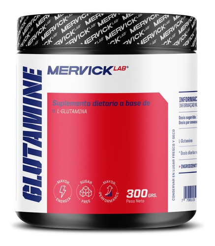 L-glutamina 300 Grs 100% Recuperación Rendimiento Mervick