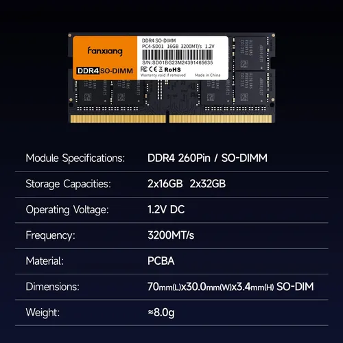 Laptop Memory Fanxiang Sodimm Ddr4 Ram 32gb (2 X 16gb) 3200m