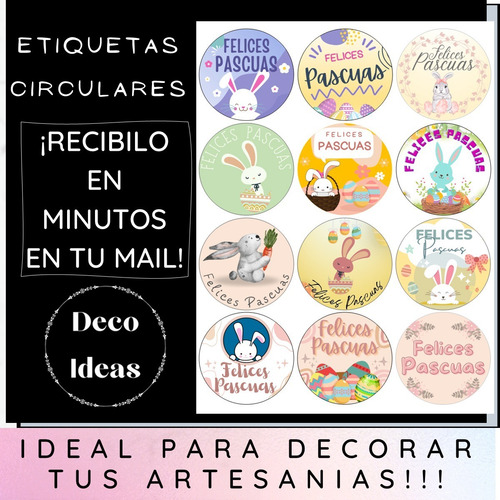 Imagen 5 de 5 de Kit Imprimible Pascuas 003 Tags, Etiquetas Y Cierra Bolsa .-