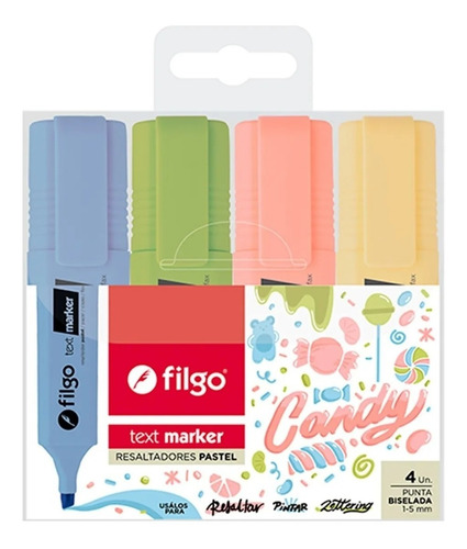 Resaltador Filgo Text Marker Pastel Candy Estuche X4