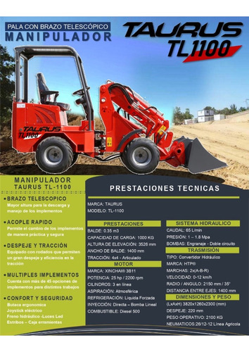 Mini Pala Cargadora Manipulador Tl-1100 Taurus Agricola