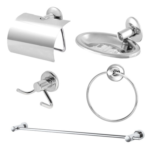 Kit Acessórios Para Banheiro 5 Peças Aço Inox / Alumínio º