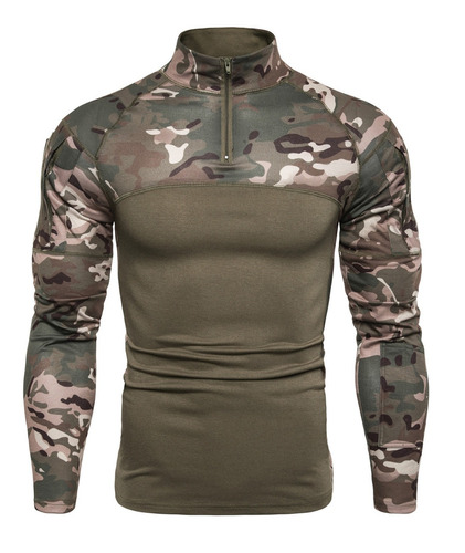 Camiseta De Manga Larga Casual De Camuflaje Elástico Para H