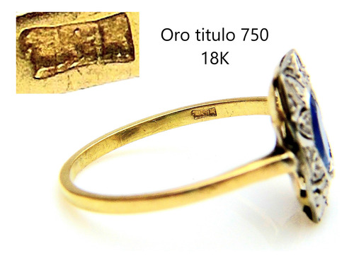 Anillo Oro Zafiro Brillantes Vistas En Platino 2,5g T23