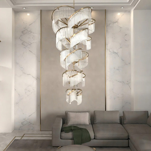 Pendente Lustre 200cm Metal Cristal Dourado Sindora Dcd06516 110v/220v