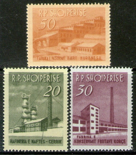 Imagen 1 de 1 de Albania 3 Sellos Mint Refinería Petróleo, Curtiembre 1963
