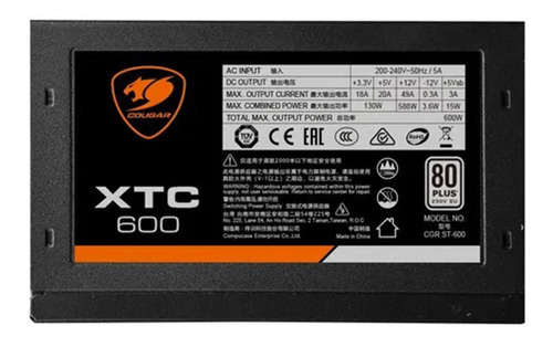 Fuente De Poder Gamer Cougar Xtc 600w Plus 80 High Power