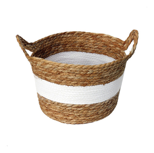 Cesto Decorativo 30x20 Natural Alça Algodão Rustico Multiuso Cor Branco