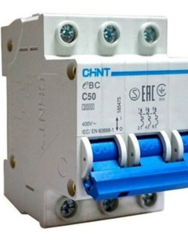 Breaker Termomagnetico De 1 , 2 Y 3 Polos De 3 X50 Eb Chint.