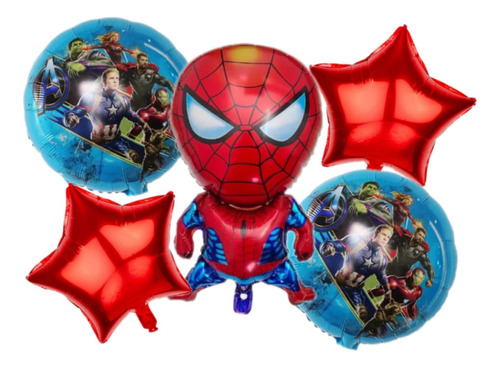 Set Globo Metalizado Spiderman +esfericos+estrellas X 5 Unid