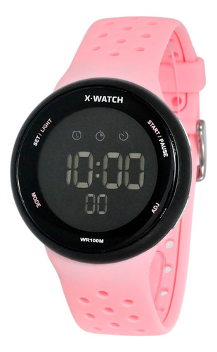 Relógio X-watch Feminino Digital Esporte Xfppd060 Rosa Preto Fundo Preto Negativo