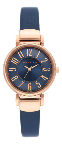 Reloj Mujer Anne Klein Correa De Piel 30 Mm Ak/2156nvrg Color De La Correa Azul Marino Color Del Bisel Rosa Dorado Color Del Fondo Azul Marino